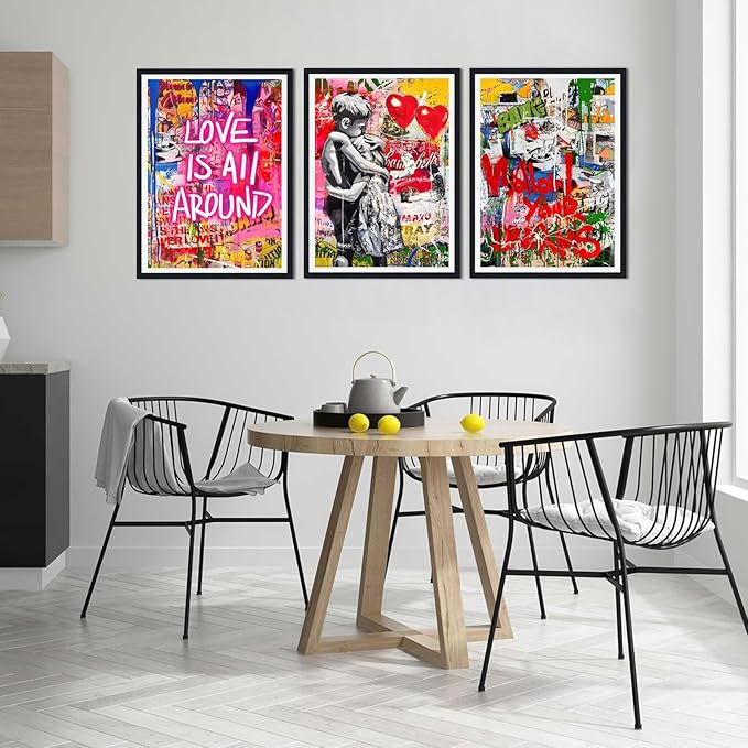 Novatique Colorful Graffiti Wall Art Banksy Street Wall Art Modern Boy and Girl Graffiti Art Painting Print Framed Ready to Hang Home Decoration,16" x 24" x 3pcs