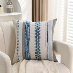 Boho Pillow Covers 18x18 Set of 2 for Couch-Modern Farmhouse Sofa Decorative Blue Throw Pillow Covers Textured Chenille Cushion Covers Outdoor Netural Bohemian Pillow Cases Square