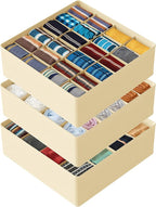 SpaceAid Sock Drawer Organizer Divider 3 Pack, 64 Cell Dresser Closet Nursery Underwear Organizers Storage Bins for Organizing Socks Underwear Ties Belts (Beige)