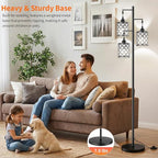 New Upgraded 72" Tall Dimmable Floor Lamp with 3 x 1100LM 12W Bright LED Bulbs, Farmhouse Standing Lamp with Remote Control, Industrial Tree Pole Floor Lamps for Living Room, Bedroom, Office - Black