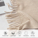 lifein Chenille Throw Blanket 50x60 - Soft Boho Knitted Blanket for Couch Cozy Farmhouse Decor Bed Throw, Lightweight All Season White/Cream Blanket, Decorative for Living Room Bedroom Spring Decor