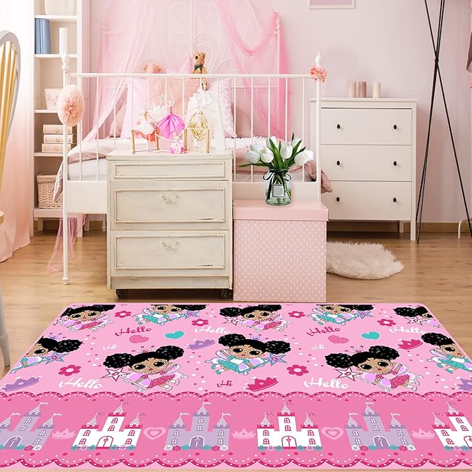 Afro Girl Rug - Cute American Black Girls Area Rug Decor for Bedroom & Living Room, 4.5x6 Feet