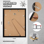 Geetery 4 Pcs Sports Magazine Frame for Wall Fits Measuring 8.5 x 11.25" Magazine Display Frame with Installed Hangers and Core Matting Plastic Comic Book Frames for Wall Hanging(Black, Grey Mat)