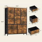 GarveeHome 15 Drawers Dressers, Chest of Drawers with Wood Tabletop, Metal Frame, Storage Organizer Unit with Fabric, Tall Dressers for Bedroom Living Room Hallway Entryway, Rustic Brown