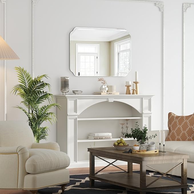Bathroom Mirrors for Over Sink, Frameless Mirrors for Wall, 24x32 Inch Beveled Bathroom Mirror, Bathroom Vanity Mirror for Bedroom Living Room Entryway Home Decor