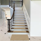 PURE ERA Bullnose Carpet Stair Treads Set Tape Free Non-Slip Indoor Stair Protectors Pet Friendly Rugs 9.5" x 30"(2 Pieces,Khaki Mini-Diamond Trellis)