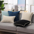 decorUhome Spring Chenille Soft Cozy Throw Pillow Covers 24x24 Set of 2, Modern Farmhouse Boho Velvet Decorative Euro Sham Pillow Cases with Stitched Edge for Couch Sofa Bed Home Decor, Poseidon