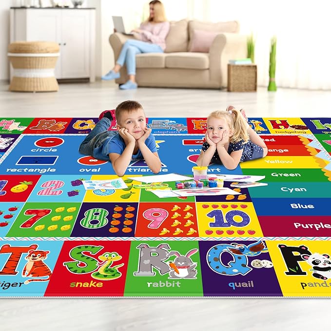 Baby Play Mat Kids Rug for Playroom, Floor Mat for Toddlers, Playtime Collection ABC, Numbers, Animals Educational Area Rugs for Kids Room Classroom ( 78.7X 59 Inch)