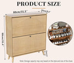 Shoe Storage Cabinet for Entryway with 2 Flip Drawers, Narrow Wood Shoe Cabinet with Fluted Panel, Freestanding Hidden Shoe Organizer for Foyer, Hallway (Wood Color)
