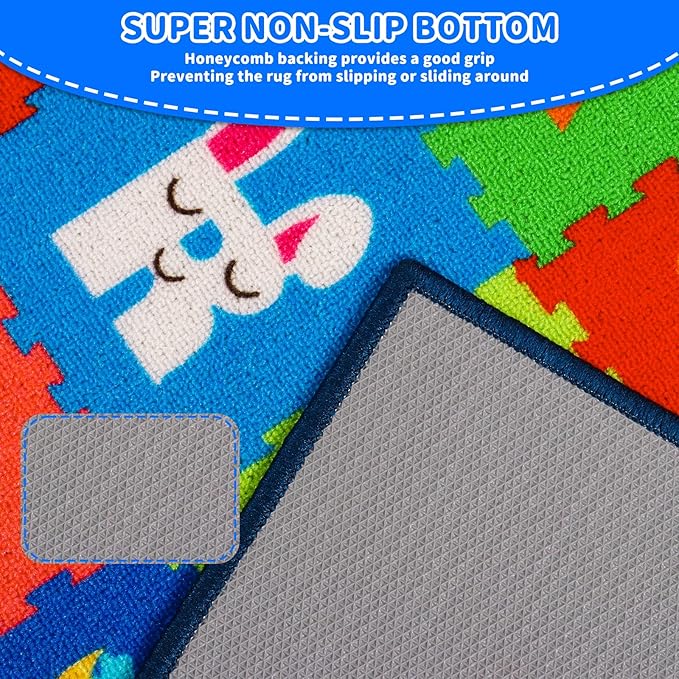 ABC Kids Rug, Kids Carpet for Playroom, Classroom Carpet with Anti-Slip Back, Educational Preschool Rugs with ABC, Numbers, Animals Colors, Shapes, Extra Large Thick (59'' x 39.4", Style 8)