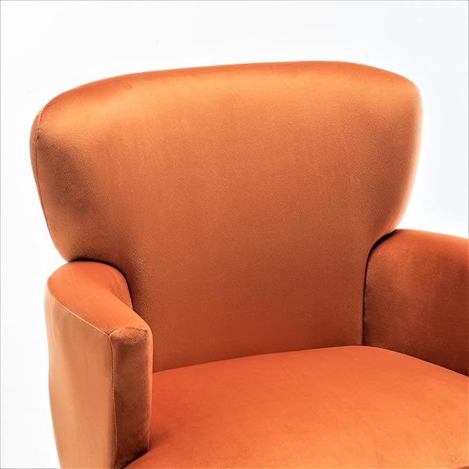 Trendy Velvet Accent Chair with Gold Metal Legs, Upholstered Armchair for Small to Mid-Size Spaces, Modern Living Room, Bedroom, Vanity Desk and Entryway, Red Orange