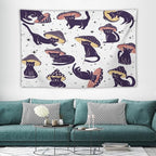 VUMIVI Funny Cat Mushroom Tapestry Retro 70s Hippie Style Cute Black Kitten Star Aesthetic Art Print Tapestry Wall Hanging for Living Room Bedroom Dorm Classroom Aesthetic Decor W60xL40in