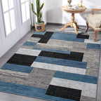 FlyDOIT Modern Geometric Patchwork Area Rug, 8x10 Blue Large Rugs for Living Room, Rockwood Collection Indoor Rugs for Bedroom, Throw Carpet Floor Decor for Entryway Dining Room Office Nursery