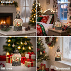 Village Snow Globe Christmas Decorations Indoor Church Snowman Snow Village Scene Gifts Classic Relief Texture Musical Glitter Snowfall USB/Battery Timer Lantern 10.6 inch