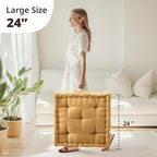 Intelligent Design Large Floor Pillow for Adults Yoga or Meditation Cushion with Handle, Floor Cushion for Board Games, Lustrous Chenille Tufted, Handsewn Scalloped Edge, Azza, 24" x 24" x 5" Yellow