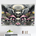 Ambesonne Gothic Tapestry, Blushy Mushrooms and Wingy Skull with Lace and Cactus Flowers Art Boho, Fabric Wall Hanging Decor for Bedroom Living Room Dorm, 45" X 30", Pink Grey Yellow Mustard