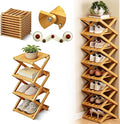 The 9-Tier No-Assembly Bamboo Rack, 2026 Upgraded Foldable 9 Tier Bamboo Corner Shoe Rack, Space-Saving Organizer for Shoes, No Assembly Narrow Shoe Shelf for Entryway Closet Dorm (Yellow, 4 Layers)