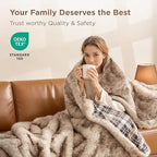 Sophia & William Fox Faux Fur Throw Blanket for Couch(50x60 Inches), Luxury Fluffy Fuzzy Warm Soft Reversible Blankets for Sofa Chair, 800GSM, Arctic Fox & Plaid