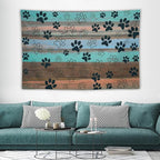 VUMIVI Dog Paw Print Tapestry Rustic Farmhouse Vintage Wood Paneling Home Decor Tapestry Wall Hanging for Living Room Bedroom Dorm Classroom Aesthetic Decor W60xL40in