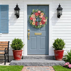 24-Inch Spring Wreath for Front Door with Hydrangeas Dahlias Daisy Silk Flowers and Berry Greenery for All Seasons Indoor Outdoor Wedding Farmhouse Porch Wall Living Room Home Wedding Decor