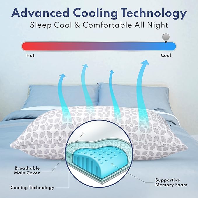 BLISSY Adjustable Memory Foam Pillow for Sleeping (Queen Size) - Cooling Gel Pillows for Side Sleepers with Shredded Foam for Customizable Loft - CertiPUR-US & Oeko-TEX