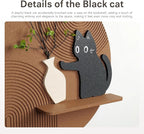 Troartos 3D Textured Round Abstract Wall Art for Living Room, Modern Brown Black and White Cat Design With Shelf, Minimalist Geometric Wall Decor for Hallway, Dining Room, Bedroom, Office, 24x24 Inch