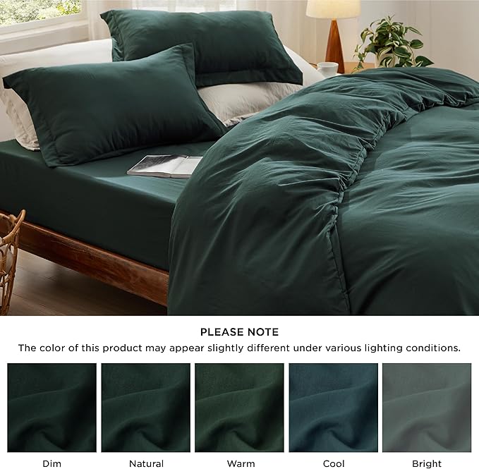 Bedsure Duvet Cover Full Size with Fitted Sheet - 4 Pieces Prewashed Cotton-Like Polyester Extra Soft Bedding Set, Includes 1 Duvet Cover 80x90 Inches, 2 Pillow Shams, 1 Fitted Sheet, Forest Green
