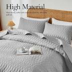 akkialla Twin Size Quilt Bedding Set,Light Grey Lightweight Microfiber Soft Bedspreads,Modern Style Geoetric Pattern Coverlet Set for All Seasons,2 Piece(1 Quilt,1Pillow Sham)