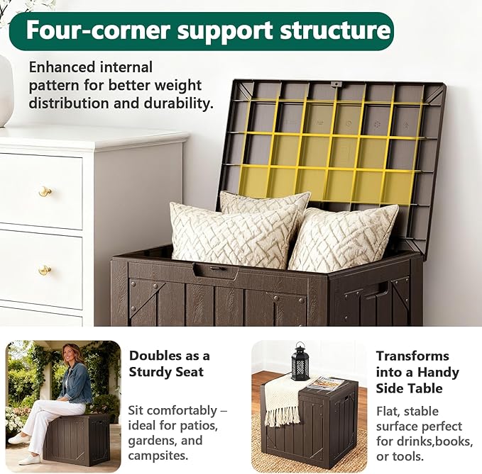 Outdoor Storage Box,30 Gallon Deck Box Outdoor Storage Bench Outside Waterproof Resin Storage Bench, Lockable Patio Cushions, Garden Tools Storage For Furniture, UV Resistant