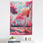 Ambesonne Trees Tapestry, Surreal Post-Impressionism Themed Woodland of Dreamy Sky and Tree Pattern, Fabric Wall Hanging Decor for Bedroom Living Room Dorm, 30" X 45", Pink Coral Blue Grey