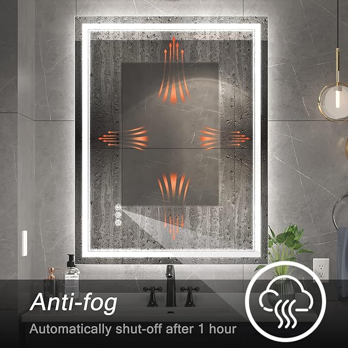 24x32 Inch Led Mirror for Bathroom with Front Light and Backlit, Bathroom Mirror with Led Lights, Vanity Mirror with Lights for Wall, Anti-Fog, Dimmable, Memory Function, Tempered Glass
