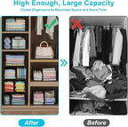 4-Tier Closet Organizers and Storage Shelves with Divider, Stackable Closet Shelf Organizer Basket Bins, Clothing Sweaters Storage Container for Wardrobe Cupboard, Black
