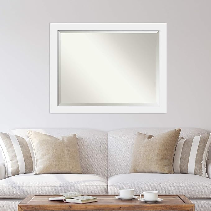 Amanti Art White Wall Mirror 35x45 Corvino White Rectangle Bathroom Mirror for Wall Decor Living Room, X-Large Modern Wood Frame, Hangs Horizonally and Vertically, Bathroom Decor, Beveled Edge