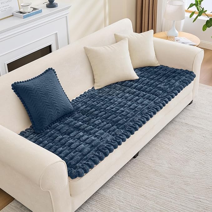 Couch Cover for Dogs, Non Slip Fuzzy Pet Couch Covers for Sofa,Couch Covers for Sofa Pet Friendly,Thick Soft Sofa Slipcovers Cushion Protector(Berlin Blue, 28" x 83"/70 x 210cm)