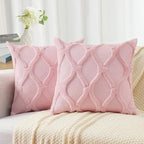 decorUhome Spring Euro Sham Throw Pillow Covers 24x24 Inch Set of 2, Soft Plush Faux Fur Wool Light Pink Couch Pillow Covers, Decorative Neutral Pillow Cases for Bed Sofa Living Room Valentines Decor