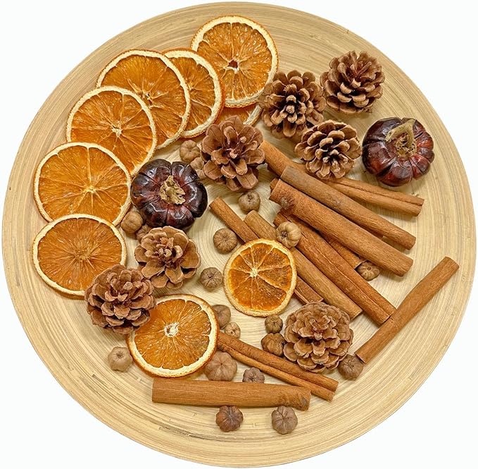 Fall Potpourri Bowl Filler with Mini Pumpkin, Cinnamon Stick, Dried Orange Slices, Pine Cone-Perfect for Farmhouse Harvest Christmas Thanksgiving Autumn Halloween Fall Potpourri