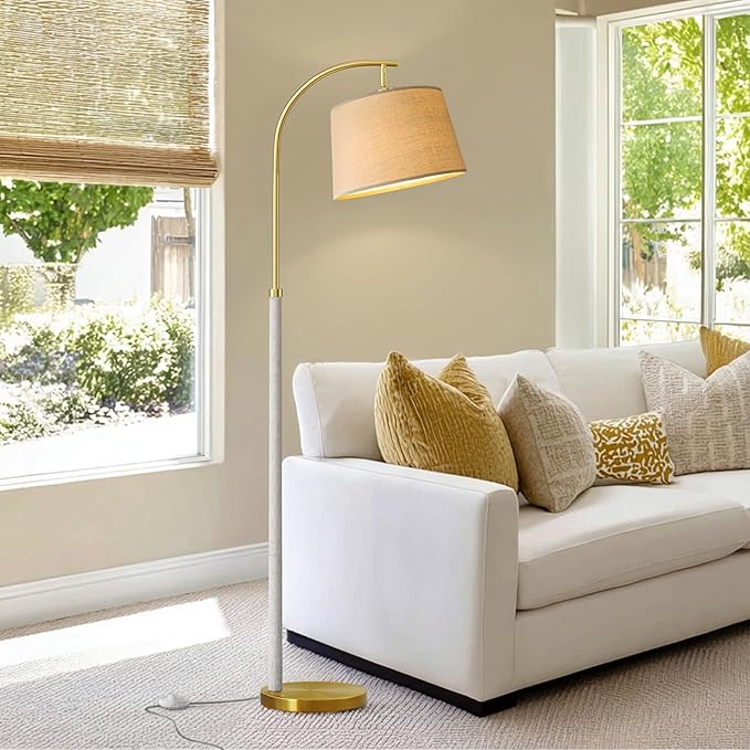 63" Wood Floor Lamps for Living Room with Foot Switch Arc Tall Standing Lamp for Bedroom Mid Century Modern Corner Gold Floor Lamps for Office Nursery Industrial Reading Lamp, White