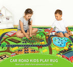 Kids Rug Play Rug for Toy Cars, 39.4"×59" Farm Life Road Traffic for Playroom Kid Car Road Mat Village Map Play Mat Non-Slip Washable Carpet for Toddler Boy Family Tummy Time Playtime