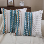 Boho Throw Pillow Covers 18x18 Set of 2 Farmhouse Decorative Couch Pillow Covers Neutral Accent Throw Pillows Covers Striped Outdoor Cushion Covers Square Textured Chenille Pillow Cases for Sofa Bed