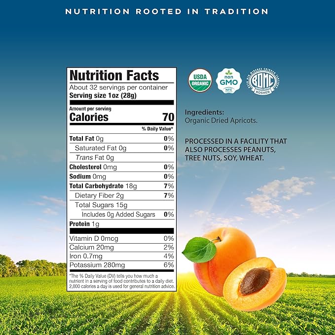 CROP BY POP - Organic Sun Dried Apricots, No Sugar Added, Unsulphured (32oz, 2 LB) Tu Bishvat Favorite - Sweet Healthy Snack, USDA Organic, Non GMO, Vegan, Kosher Resealable Bag