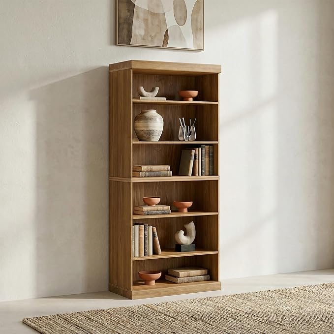Casaphoria 6 Tier Wooden Bookshelf, 72" H Tall Book Shelf with Adjustable Shelves, Wide Bookshelf with 16" Deep Storage Space for Living Room,Bedroom & Home Office