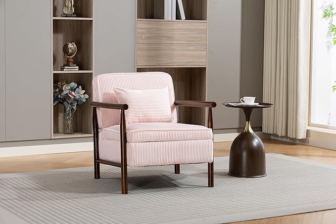 KEIKI Mid Century Modern Accent Chair with Storage, Corduroy Fabric Armchair with Secret Storage Space, for Living Room, Bedroom