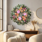 24 Inch Wreath for Front Door Spring Wreath with Purely Handmade Roses, Rose Leaves, Big Berries, Flocking Protea, Home Indoor Outdoor Wall Festival Farmhouse Holiday Decor Year Round