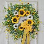 Sunflower Wreaths for Front Door, Soomeir Artificial Spring Summer Wreath with Burlap Bow, Door Wreath for Outside All Season Indoor Outdoor Home Wall Wedding Farmhouse Holiday