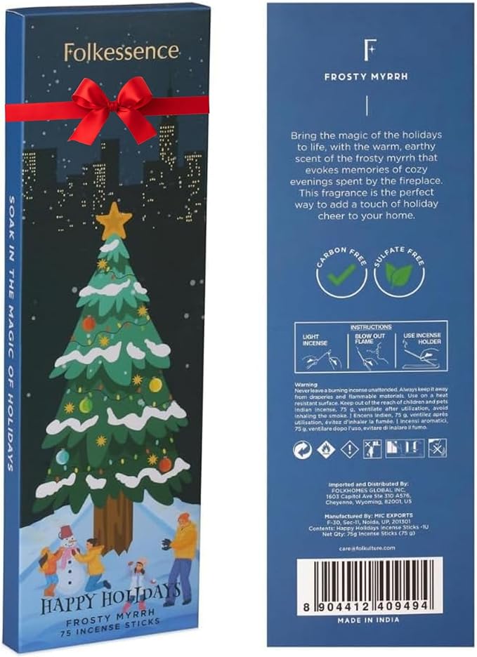 Folkulture Incense Sticks (75 Sticks) |8" Premium Myrrh Incense Sticks for Meditation, Aromatherapy,Relaxation Gifts | No Charcoal,Organic, Non Toxic, 45 Mins, Long Burning Insence-Sticks