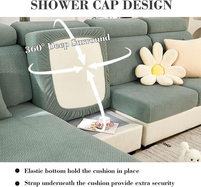 Sofa Covers Couch Covers for Sofa Pet Friendly Couch Cushion Covers Universal Sofa Covers Washable Stretch Slipcovers for Sectional Sofa (Texture Green, 2 Seats + Chaise Cover)