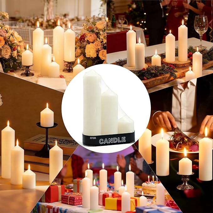 Pillar Candles Bulk Set - Unscented, Smokeless, Dripless | 3 Sizes: 2x3, 2x6, 2x8 Inches | Ideal for Weddings, Christmas & Home Decor (36, Ivory White)
