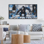 JEAWA Canvas Framed Wall Art, Large 24x48 IN Angry Gorilla Abstract City Street Graffiti Pop Paintings Black and White Modern Picture for Living Room Bedroom Men Teenage Study Home Office Decor