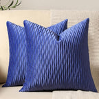 16x16 Blue Throw Pillow Covers: 2 Pack Original Striped Velvet Square Decorative Pillow Cases for Farmhouse Couch