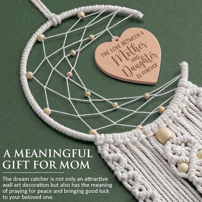 Mom Gifts for Christmas from Daughter Son, Decorations Dream Catcher with Heart Pendant Birthday Gift for Mom New Mother Mother in Law Wife Stepmother Boho Home Wall Decor
